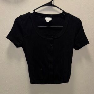 Say What? Black Button Down Ribbed Top